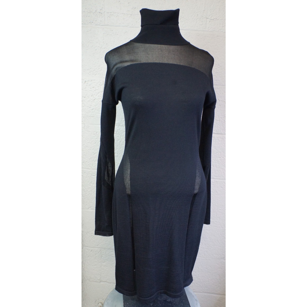 DIRK BIKKEMBERGS Stretch Cashmere Turtleneck sheer accent dress Size Small